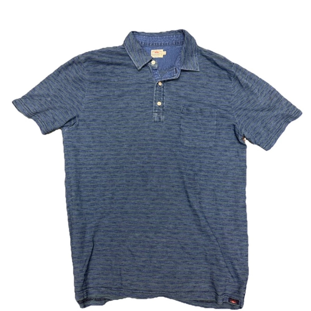 Faherty Blue Heather Short-Sleeve Polo